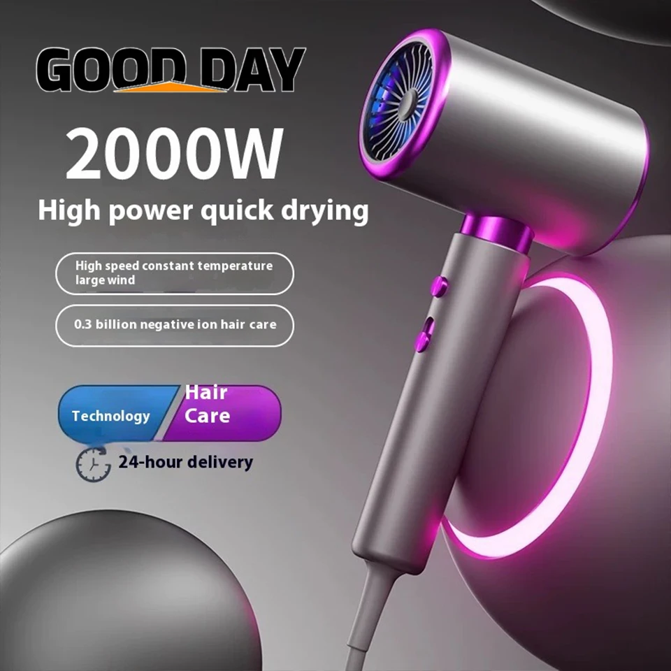 2000W Gear Professional Hair Dryer Negative Lonic Blow Dryer Hot Cold Wind Air Brush Hairdryer Strong PowerDryer Salon Tool