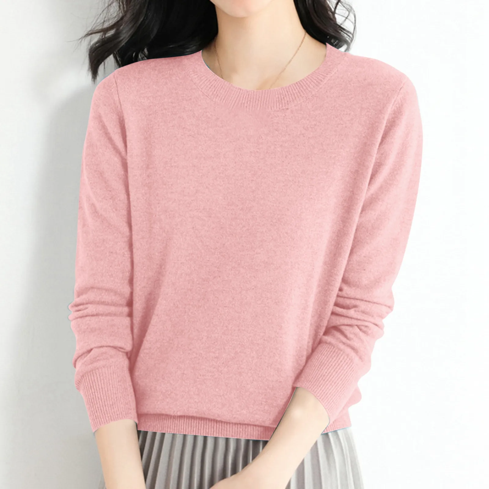 

2024 New Solid Mock Neck Wool Cashmere Sweater Female Autumn Winter Loose Sweater Knitted Wool Bottoming Shirt Casual Tops