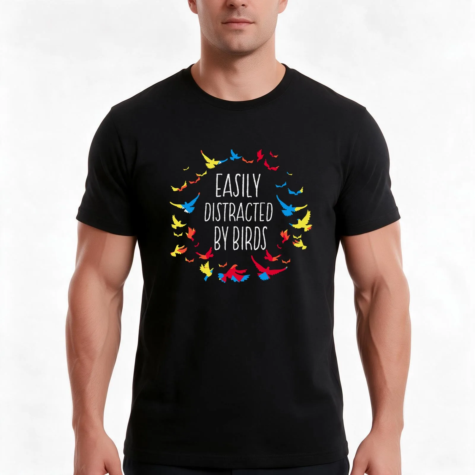 Easily Distracted By Birds Bird Lover Birder Gifts T-Shirt Summer Casual Cotton Tee Oversized Streetwear Tops 100% Cotton