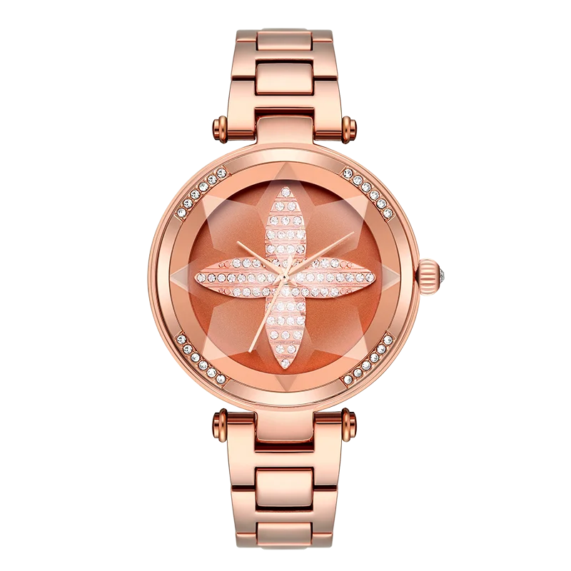 READ Ladies Analog Wristwatch | Embossed Lucky Star Dial | Rose Gold Tone Steel Band | Daily Waterproof Elegant Dress Watch
