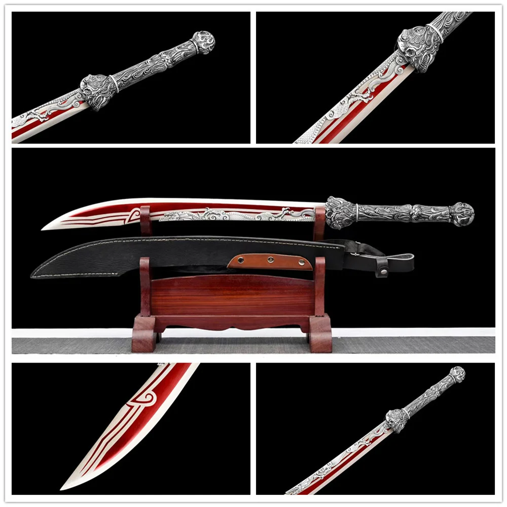 Very Cool Battle Ready Forging Handmade Martial Art Sword High Manganese Steel Red Blade Full Tang Leather Wrap Sheath