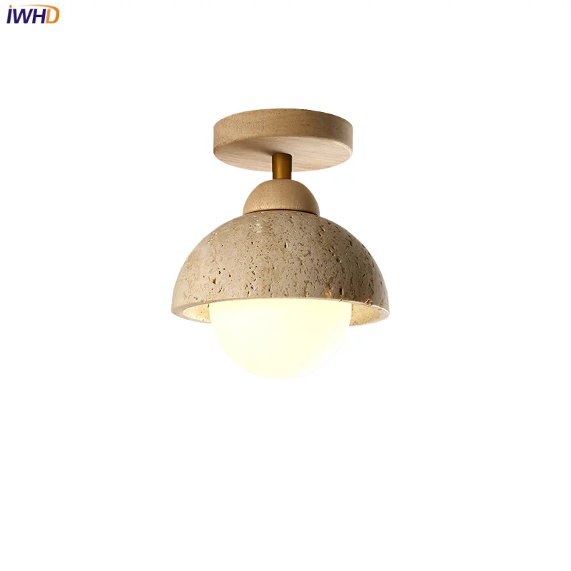 

IWHD Yellow Travertine LED Ceiling Light Fixtures Porch Hallway Aisle White Glass Ball Nordic Modern Ceiling Lamp Lampy Sufitowe