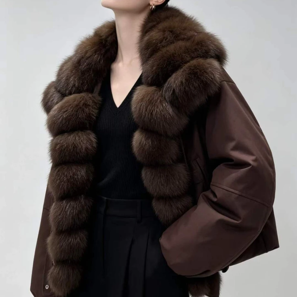 OFBUY Women's Stylish Oversized Lightweight Padded Coat Detachable Real Fur Collar Warm Winter Puffer Jacket for Office Wear