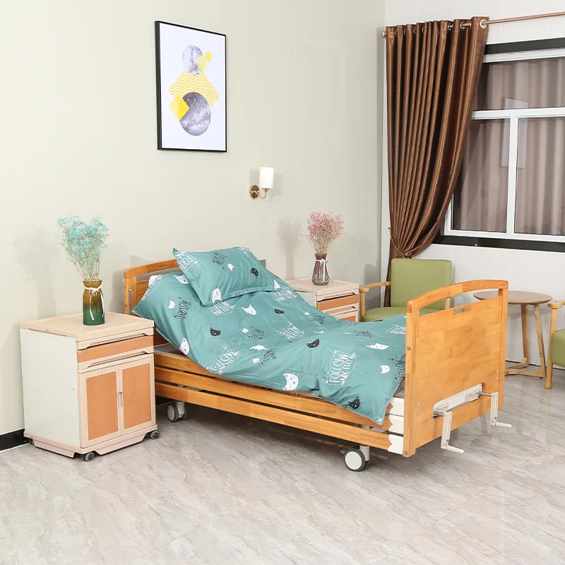 منتجات العناية بالمسنين، مسند ظهر يدوي قابل للتعديل، سرير طبي خشبي مستعمل مع مرحاض #4