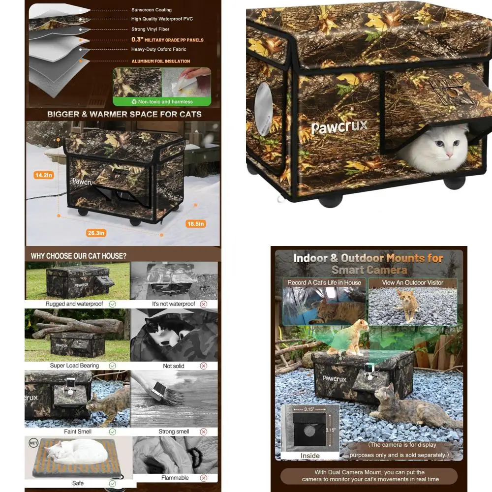 

Dual-Door Insulated Outdoor Heated Cat House, Weatherproof for Feral Cats, 17.5L x 12W x 13H