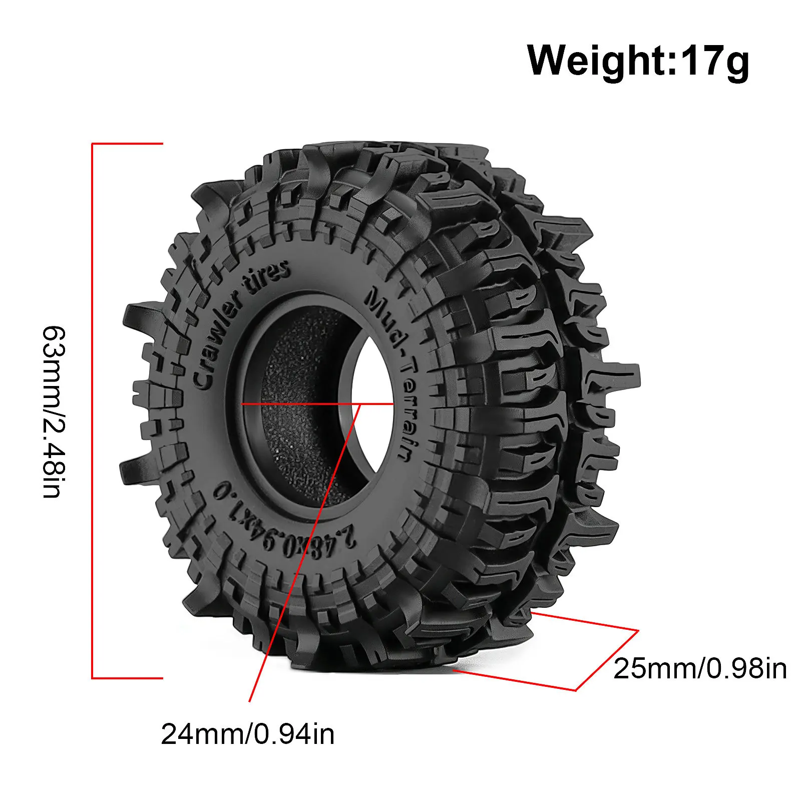 4pcs 1.0 inch Soft Rubber Mud Cralwer Tyre for 1/24 1/18 Axial SCX24 AX24 FMS FCX24 TRX4M Ascent-18 RC Crawler Car Upgrade Parts