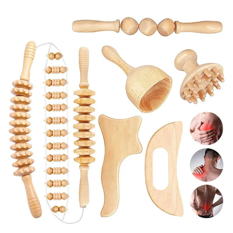 Wooden Massage Roller Lymphatic Drainage Massage Scraping Whole Body Pain Relief Tool Anti Cellulitis Facial Massage