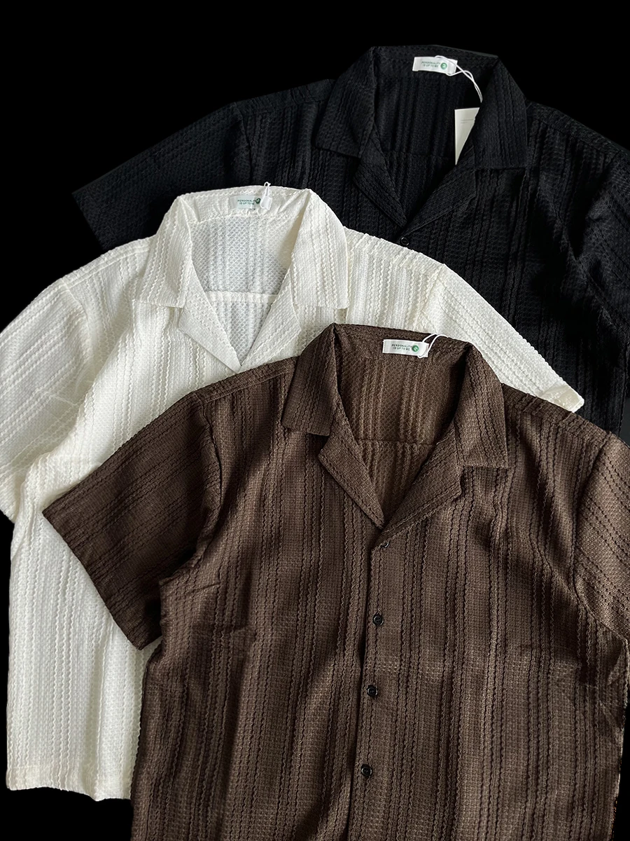 

Мужская летняя рубашка свободного кроя с кубинским воротником из плотного дышащего полиэстера в винтажном стиле, модная, удобная