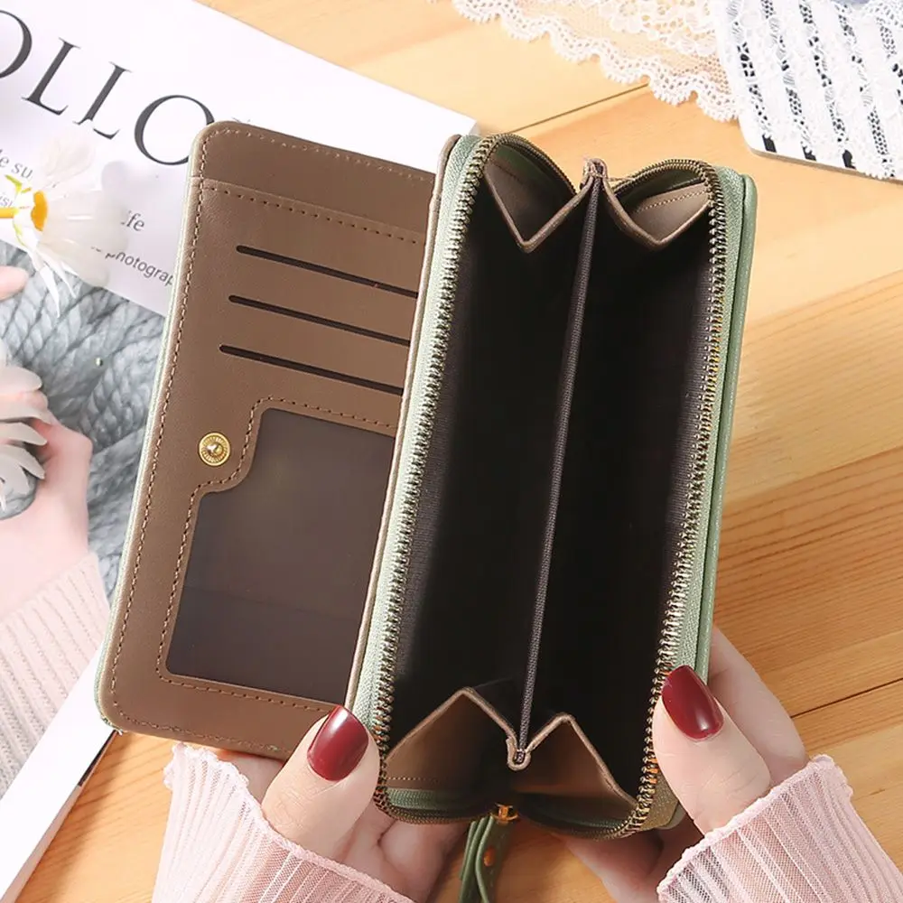 

Zipper Purse Hasp Solid Color Phone Holder Cash Clip Women Gift PU Leather Wallet Short Purse Credit Card Holder Coin Purse