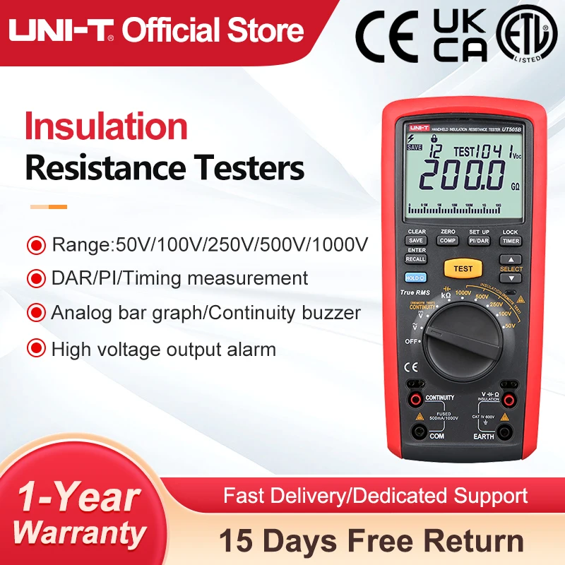 UNI-T UT505B Handheld Insulation Resistance Tester Digital Resistance Meter 1000V 200G True RMS OHM Multimeter