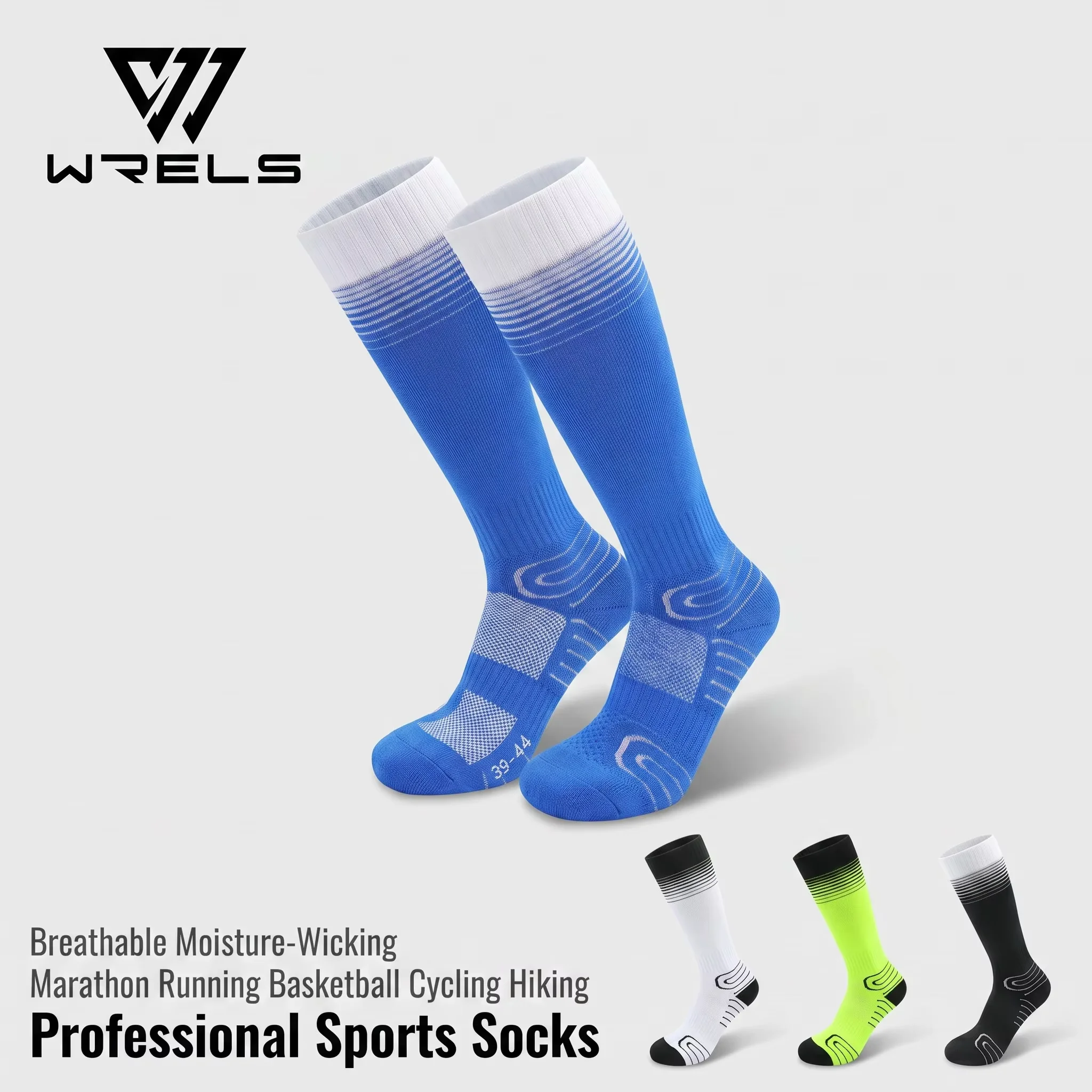 WRELS 1/2/3 Pairs Football Socks Breathable Non-Slip Sports Socks Men Women Anti-Friction Moisture Wicking Running Training Sock