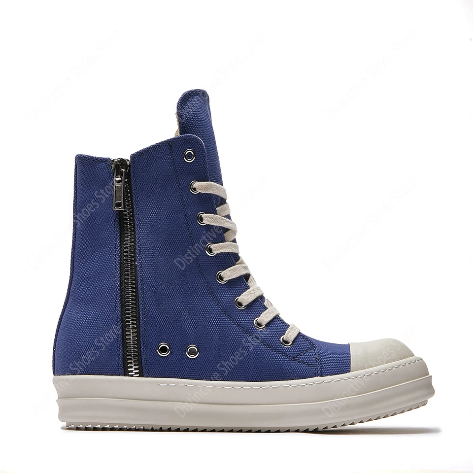 Brand Casual Blue Canvas Men Shoes High Top Women Sneakers Quality Ankle Boots Classic Zip Thick-sole Flat RO Street Trainers