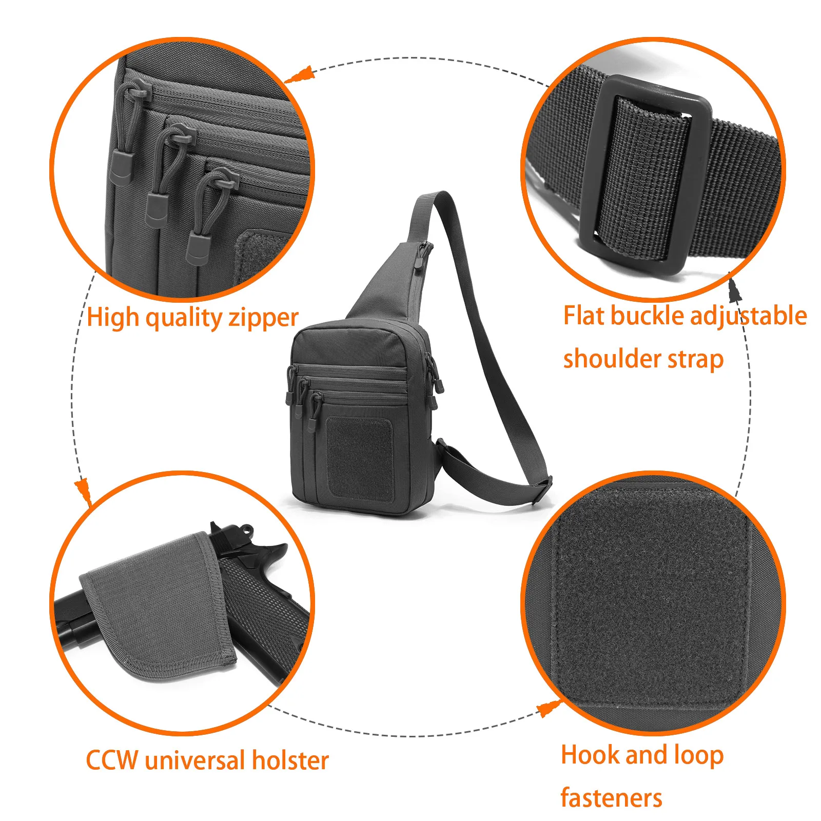 Concealed Carry Crossbody Gun Bag for Men, Ccw Sling Bag Tactical Shoulder Chest Pack Range Bags for Handguns