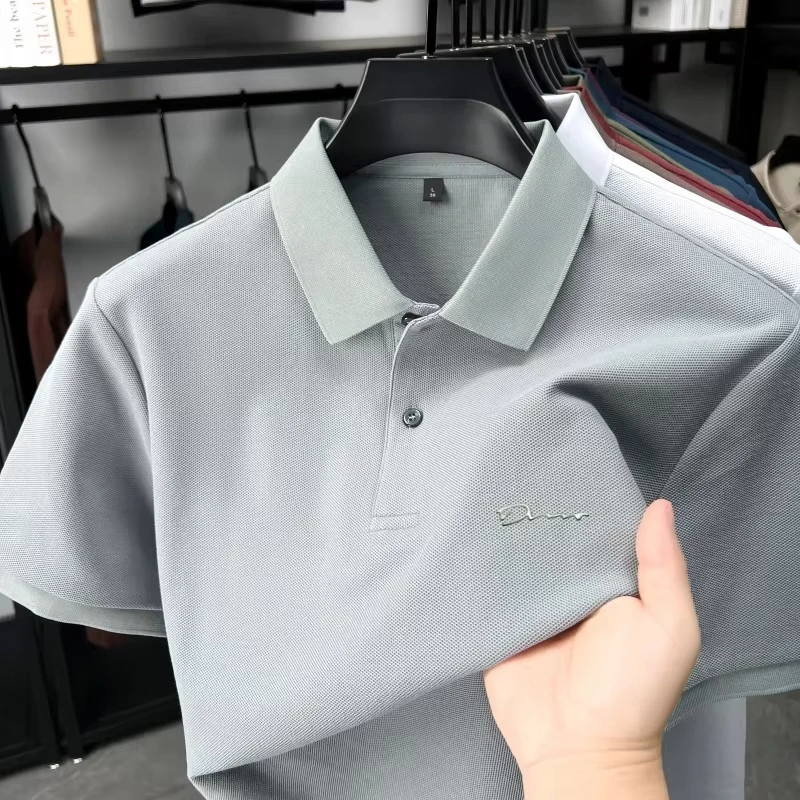 Herren 100% Baumwolle Kurzarm-Poloshirt, Hochwertige Luxusmarke mit Einfacher Buchstaben-Stickerei, Lässiges Atmungsaktives Sommer-T-Shirt – Detail 21