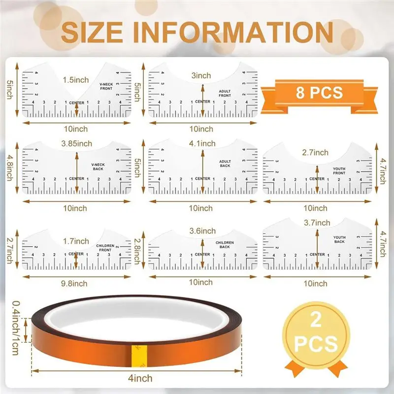 ABFA 18-delige warmteperskussenset, 4 maten warmtepersoverdrachtkussens, 4 warmteoverdrachtvellen, 8 maten overhemdlinialen