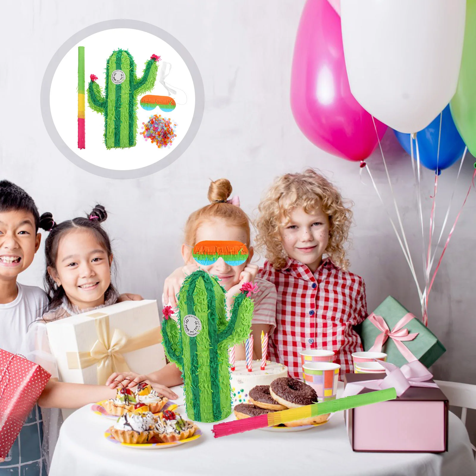 3Pcs Cactus Pinata Creative Birthday Party Decoration Toy Interactive Punch Fill Halloween Mexican Fiesta Reusable Kids Surprise