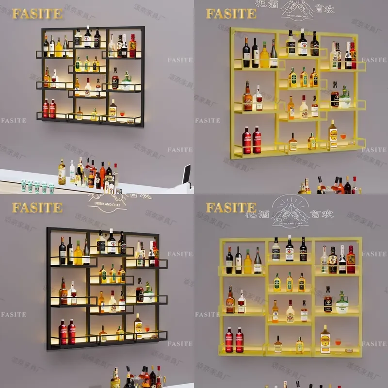 For Wall Mounted Wine Rack Bar Red Wine Cabinet Dining Restaurant Luminous Display Rack Multi Layer Shelves Home Decor