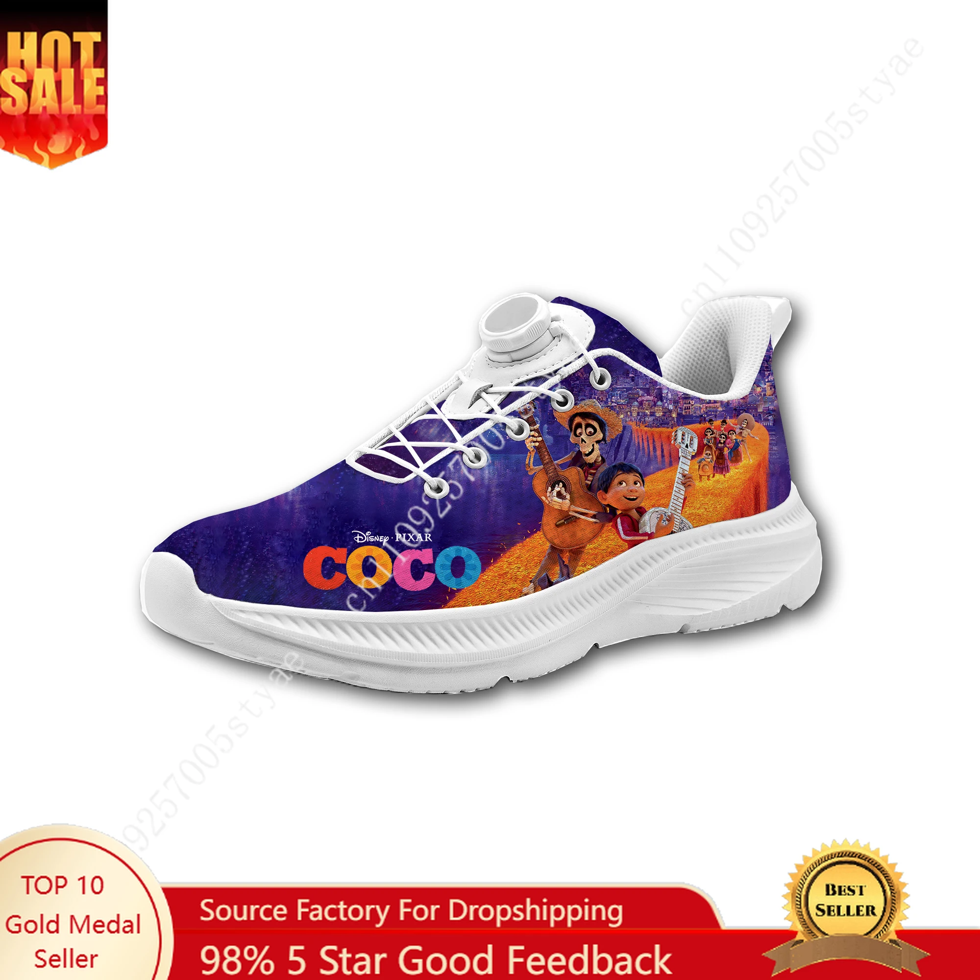 

Disney COCO Sneakers Mans Womans Rotating Button Without Laces Running Shoes Outdoor Sports Personalized Custom Shoes