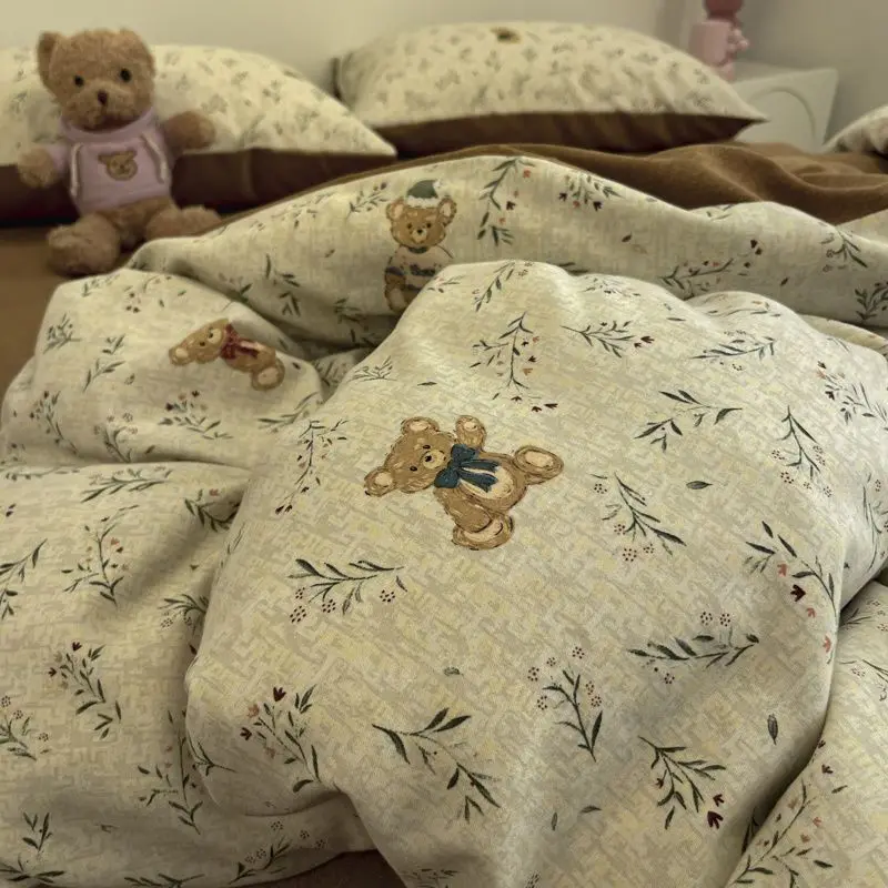 

Комплект пододеяльников для мальчиков и девочек с застежкой-молнией Ins, милая мультяшная кровать, плоская простыня, наволочки без наполнителя, модный комплект постельного белья размера Twin Queen Size