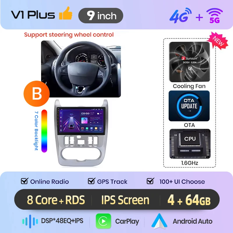 Junsun Android Auto autoradio voor Renault Logan 1 Sandero 2009 2010 2011-2013 Multimedia draadloze CarPlay SWC GPS navigatie RDS DSP