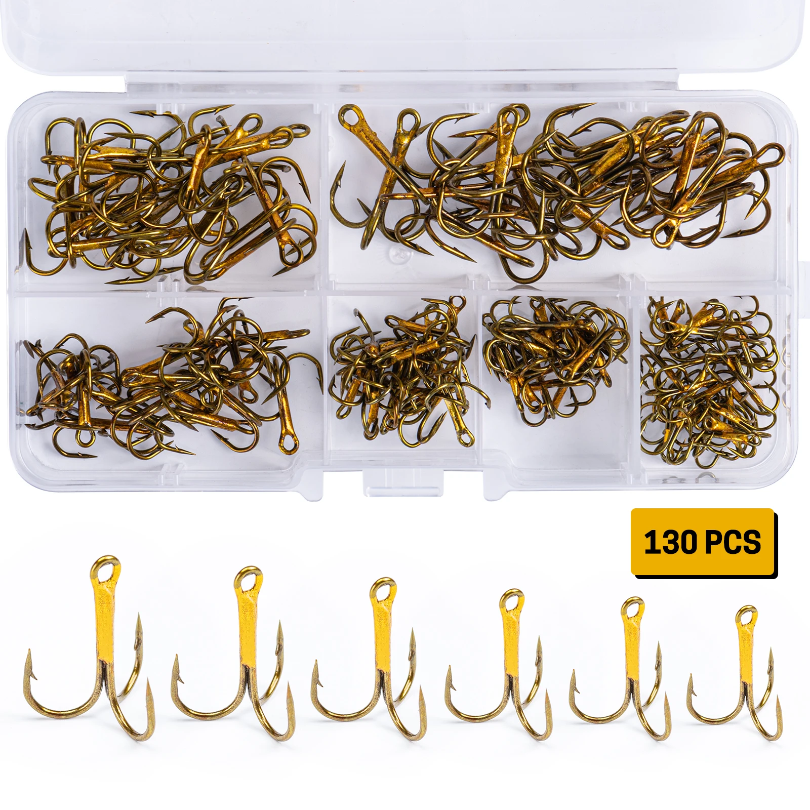 Goutre Fishing Hook 130pcs High Carbon Treble Hooks Super Sharp solid size 5/0#-1# Triple Barbed Steel Fishing bass lure hook