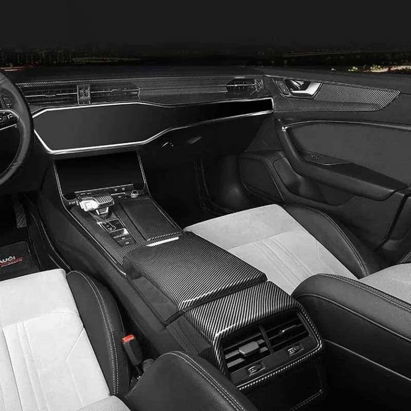 ABS Carbon Fiber Car Gear Stick Cover Central Panel For Audi A6L A7 C8 2019-2025 Auto Ineriors Kits Trim Upgarde Accessories