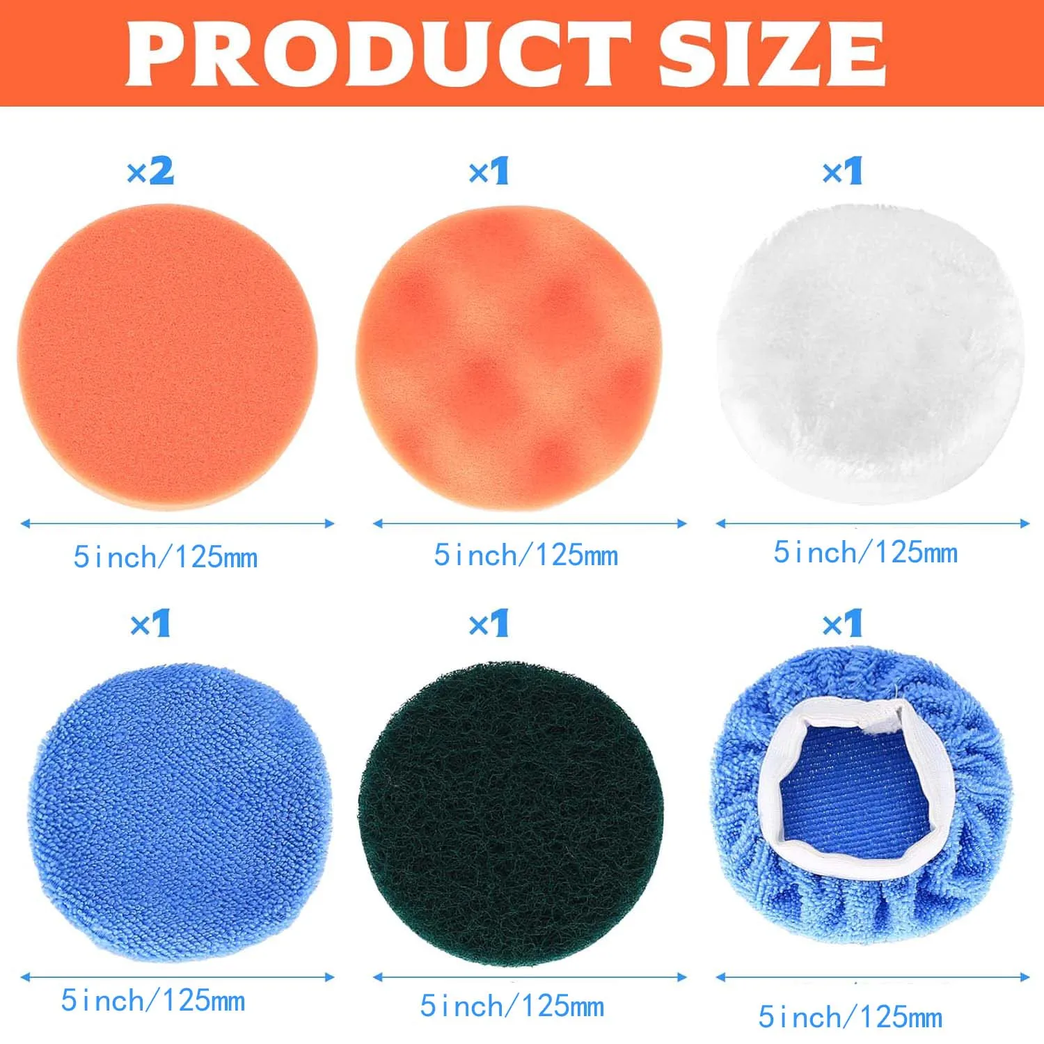 5 Inch Car Polishing Set with Polishing Sponge Car Polisher Pad 7 Pcs Bonne for Cleaning Furniture Automobile Manufacturing
