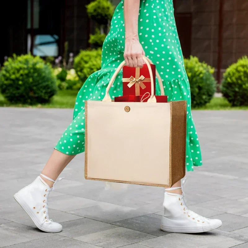 

Большая вместительная сумка, сумка из джутовой искусственной мешковины своими руками для покупок, пикника, пляжа и выхода в день - женская сумка