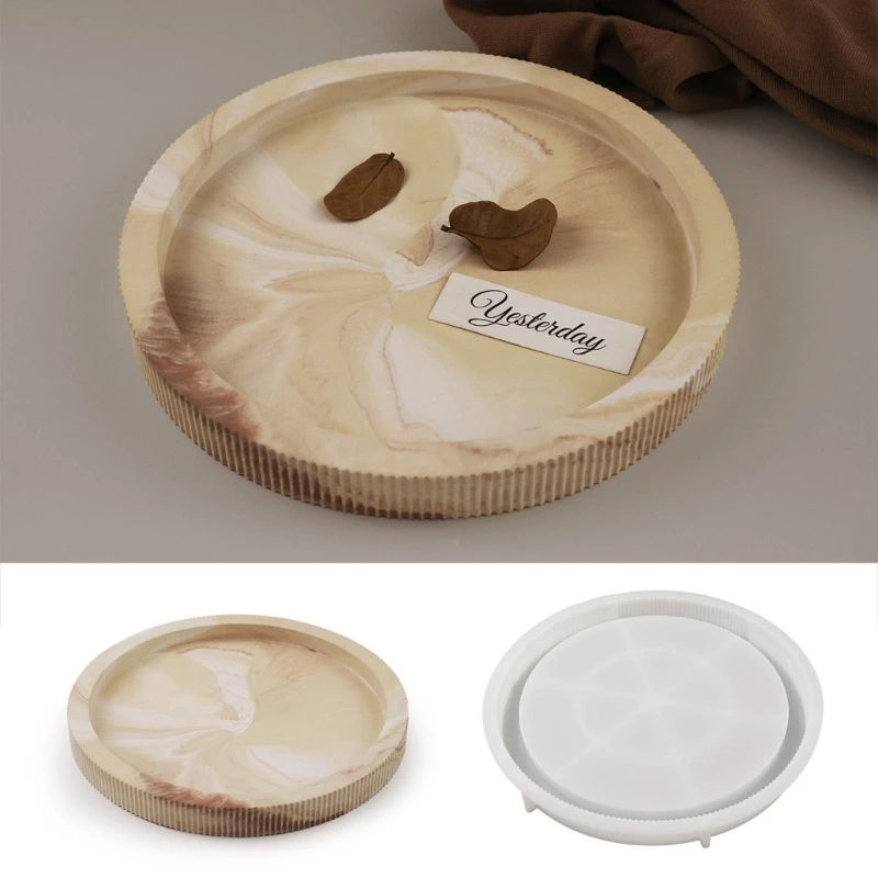 Round Storage Tray Mold Stripe Round Dish Mold Flowerpot Base Silicone Mold for Resin Concrete Cement Tray DIY Durable