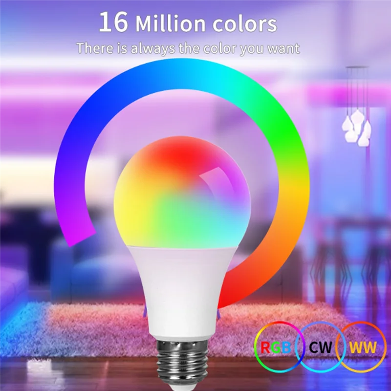 PHFU-الذكية ديكور المنزل التحكم الإضاءة تويا بلوتوث واي فاي LED لمبة 110-130 فولت E27 عكس الضوء 15 واط دعم التحكم الصوتي