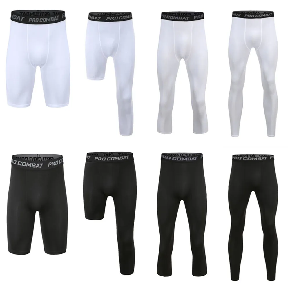 Men Compression Base Layer Running Tight Shorts Sport 3/4 Cropped Pant Leggings Gym Basketball Fitness Exercise Cycling Trousers