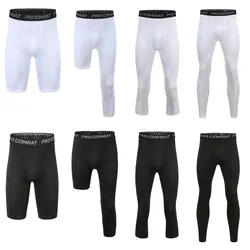 Pantalones cortos ajustados de compresión para hombre, mallas para correr, gimnasio, baloncesto, Fitness, ejercicio, ciclismo, 3/4