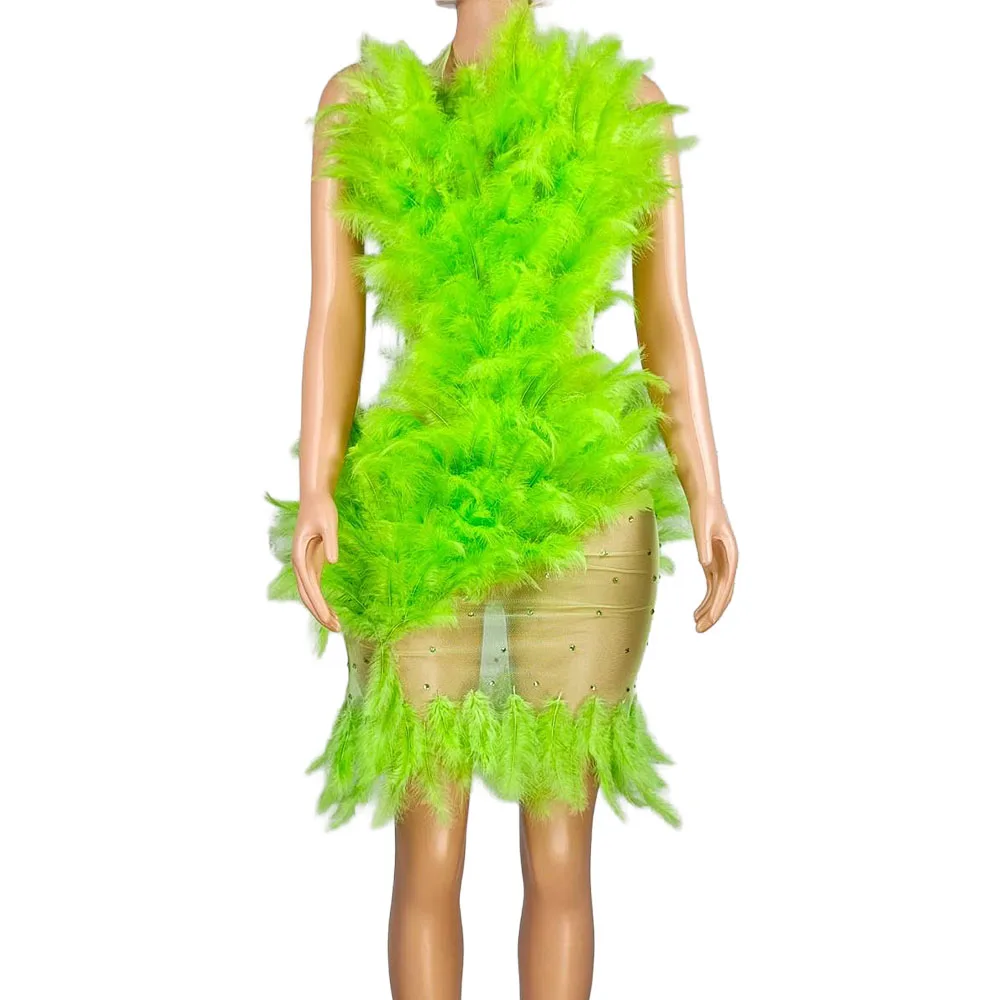 robe-mini-vert-plume-pour-femme-dos-nu-en-maille-transparente-ornee-de-strass-pour-soiree-en-boite-de-nuit-performance-scenique-danse-en-club-seance-photo-tenue-de-scene