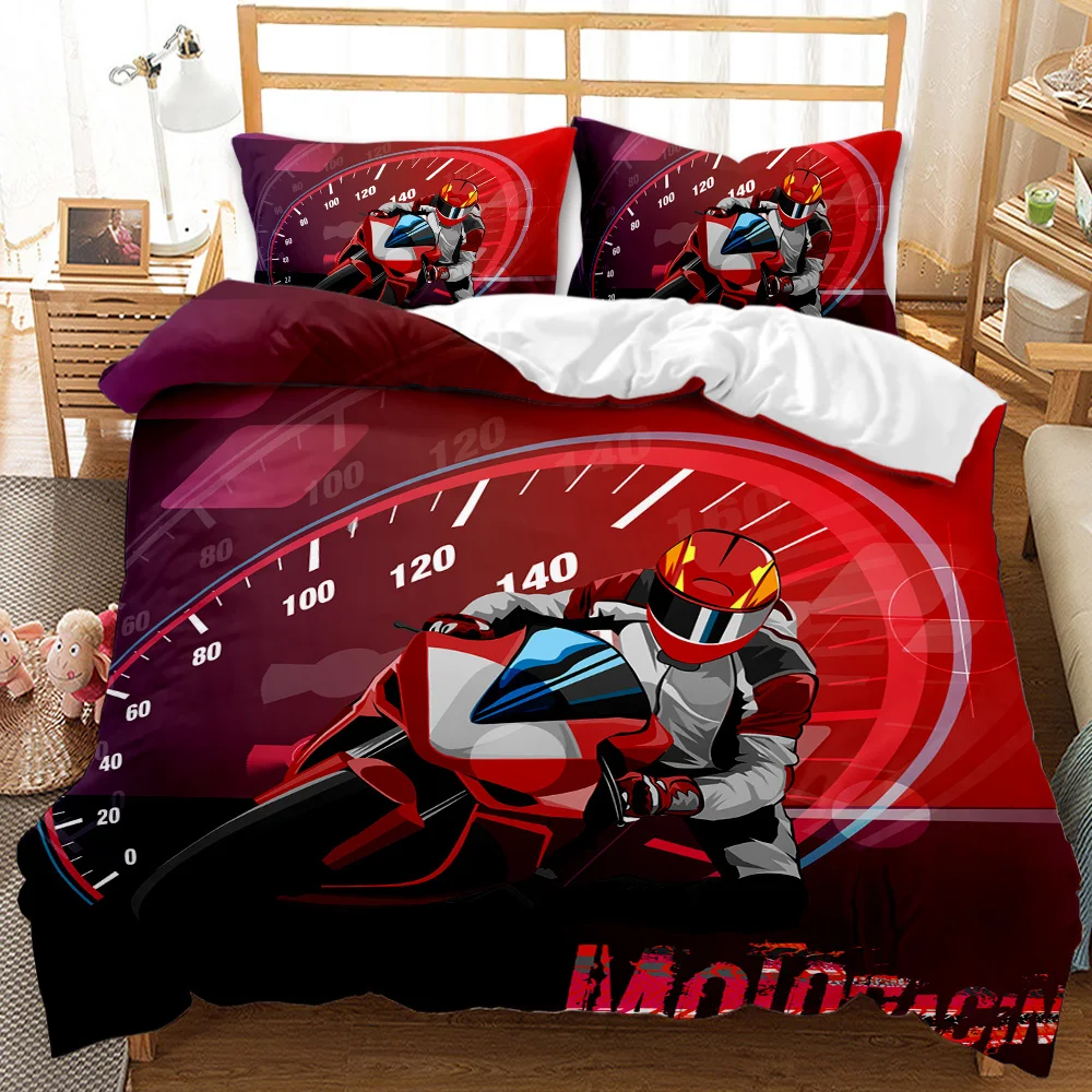 Motorbike Duvet Cover Set Motocross Rider Racing Motorcycle Dirt Bike Bedding Set Vehicles Extreme Sports Polyester Quilt Cover