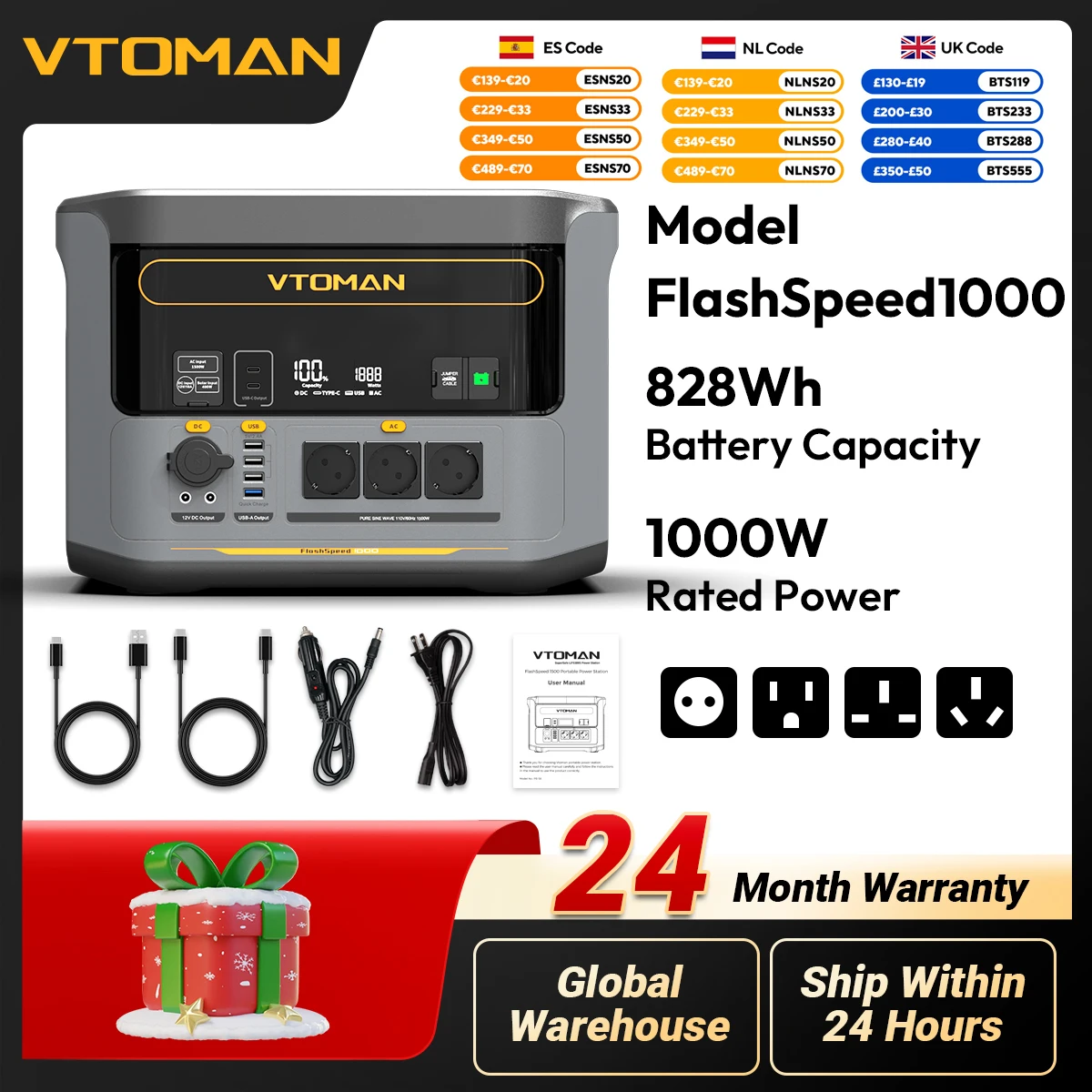 Image of VTOMAN FlashSpeed 1000 tragbares Kraftwerk 2000 W 828 Wh LiFeP04 Batterie Notstrom für Outdoor-Campingzeltreisen