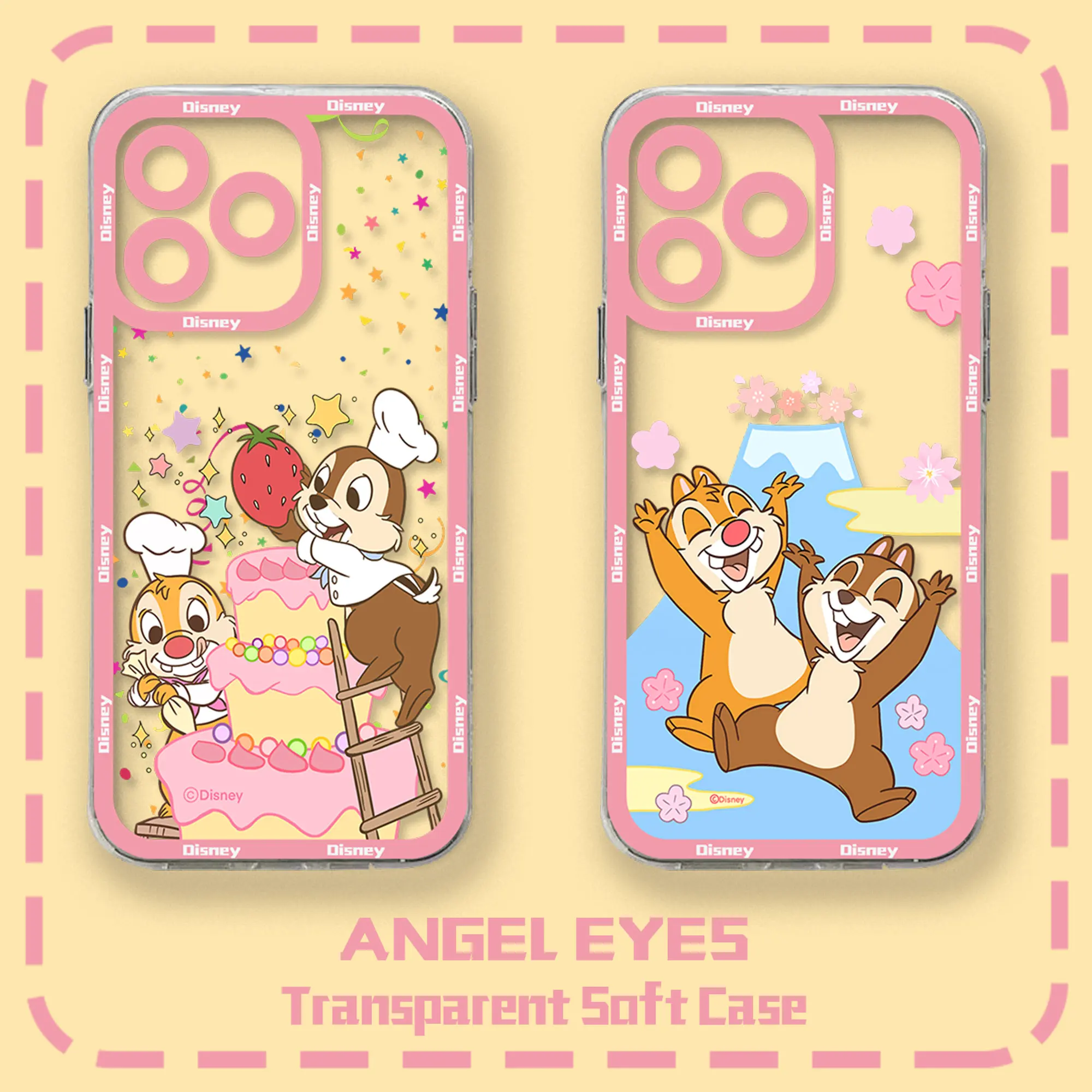 Cartoon Disney Chip \'n\' Dale Phone Case For iPhone 15 14 13 12 11 Mini Pro Max X XR XSMax 6S 6 7 8 Plus SE20 Transparent Cover