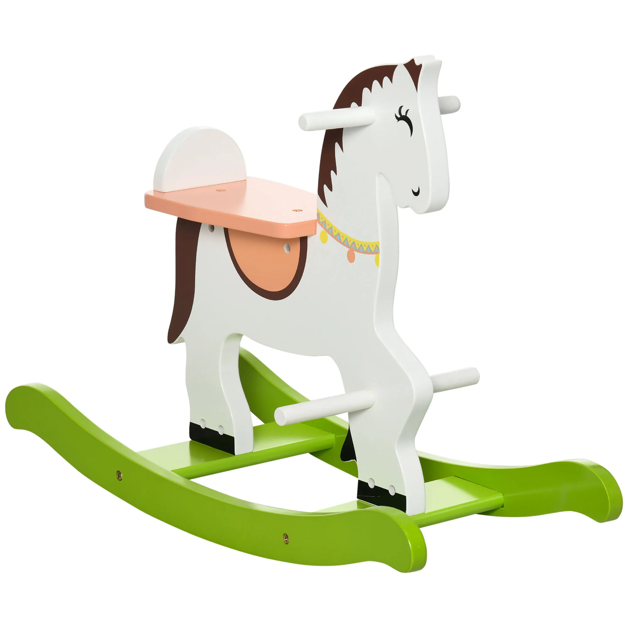 HOMCOM rocking horse for 1-3 years old kids wooden rocking horse with handlebars and pedals load 50 kg rocking horse 68x27x50 cm white and green