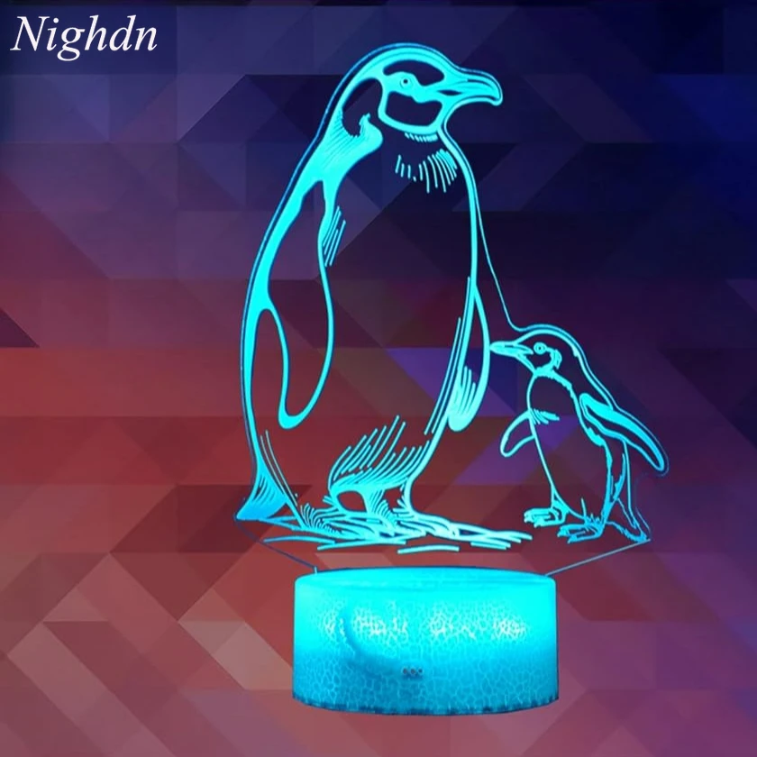 Penguins-3D Illusion Lamp for Kids, Night Light, 7 Cores, Mudando, Decoração Do Quarto, Aniversário, Presentes de Natal, Meninas, Meninos