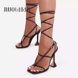 2022 Summer Back White Women Sandals Fashion Cross-Tied High Heels Shoes Sexy Lace Up Party Pumps shoes Woman Size 35-42