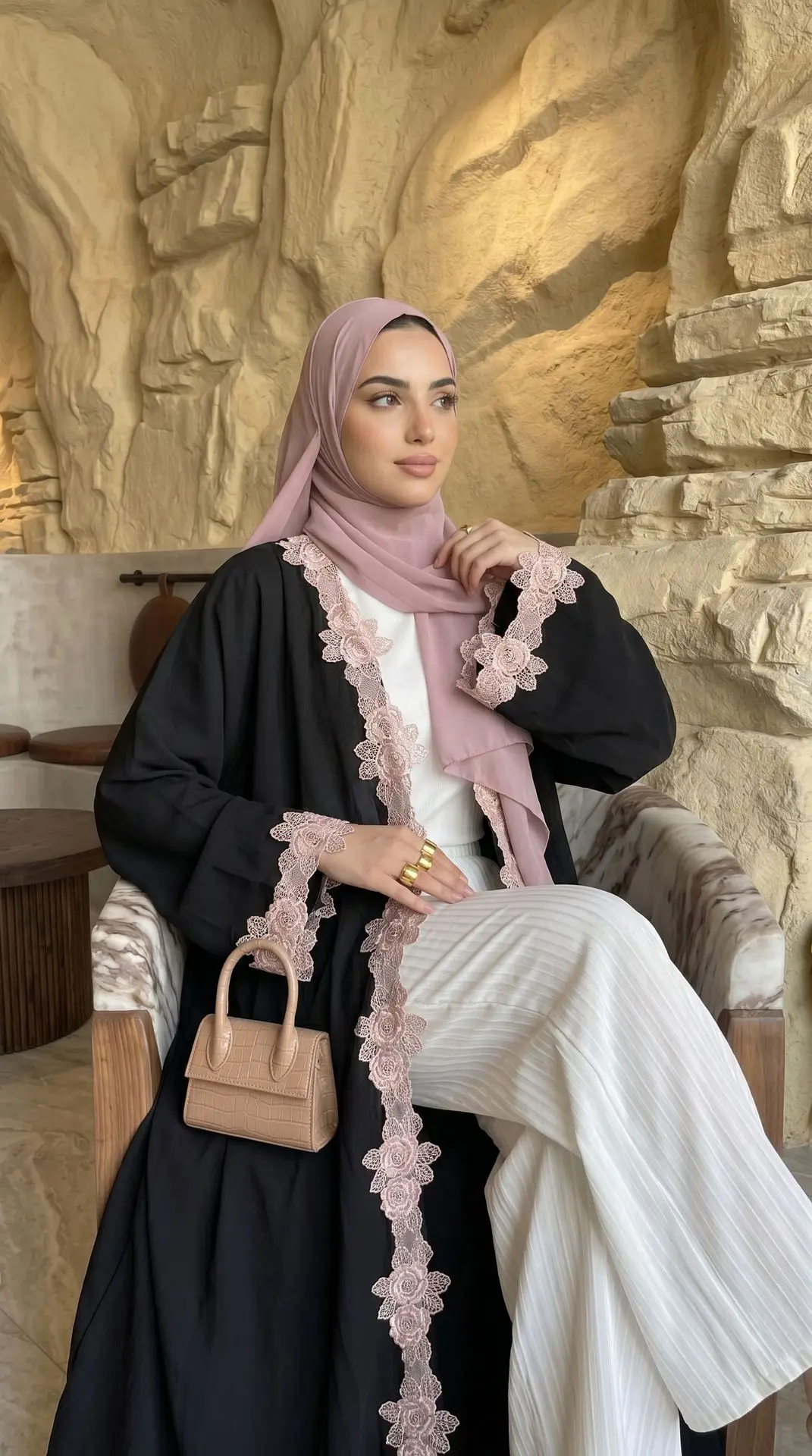 Women Flower Lace Open Abaya Dubai Turkey Kaftan Muslim Dress Eid Jalabiya Islam Robe Ramadan Kimono Cardigan Kebaya Abaya 5