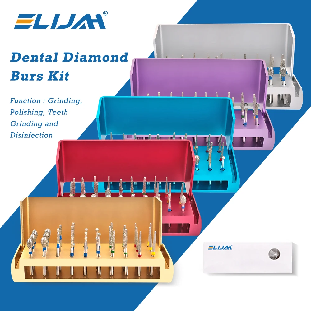 ELIJAH 30Pcs/Set Dental Diamond Burs Aluminum Disinfection Kit Autoclavable Holder High Speed Handpiece Dentist Tools