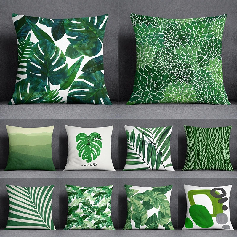 Modern Green Leaf Series Double Sided Pillowcase, Nature Style Decorative Cushion Cover for Sofa, Insert Not Included
