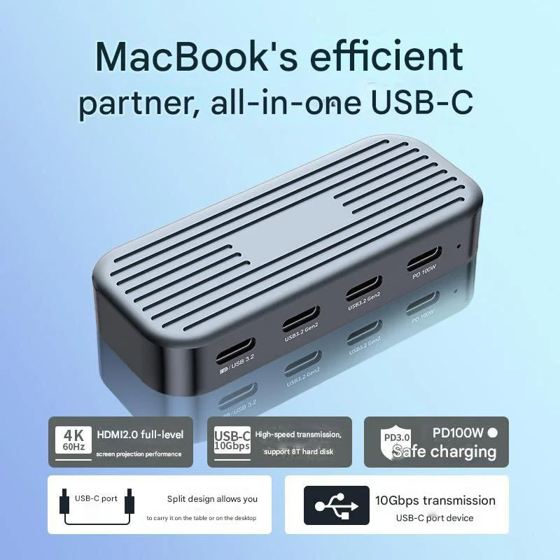 WFYEAR Volledige Functie 6 in 1 USB C 3.1 Hub Docking Station 4KHD PD100W Voor Macbook Laptop Telefoon Ipad