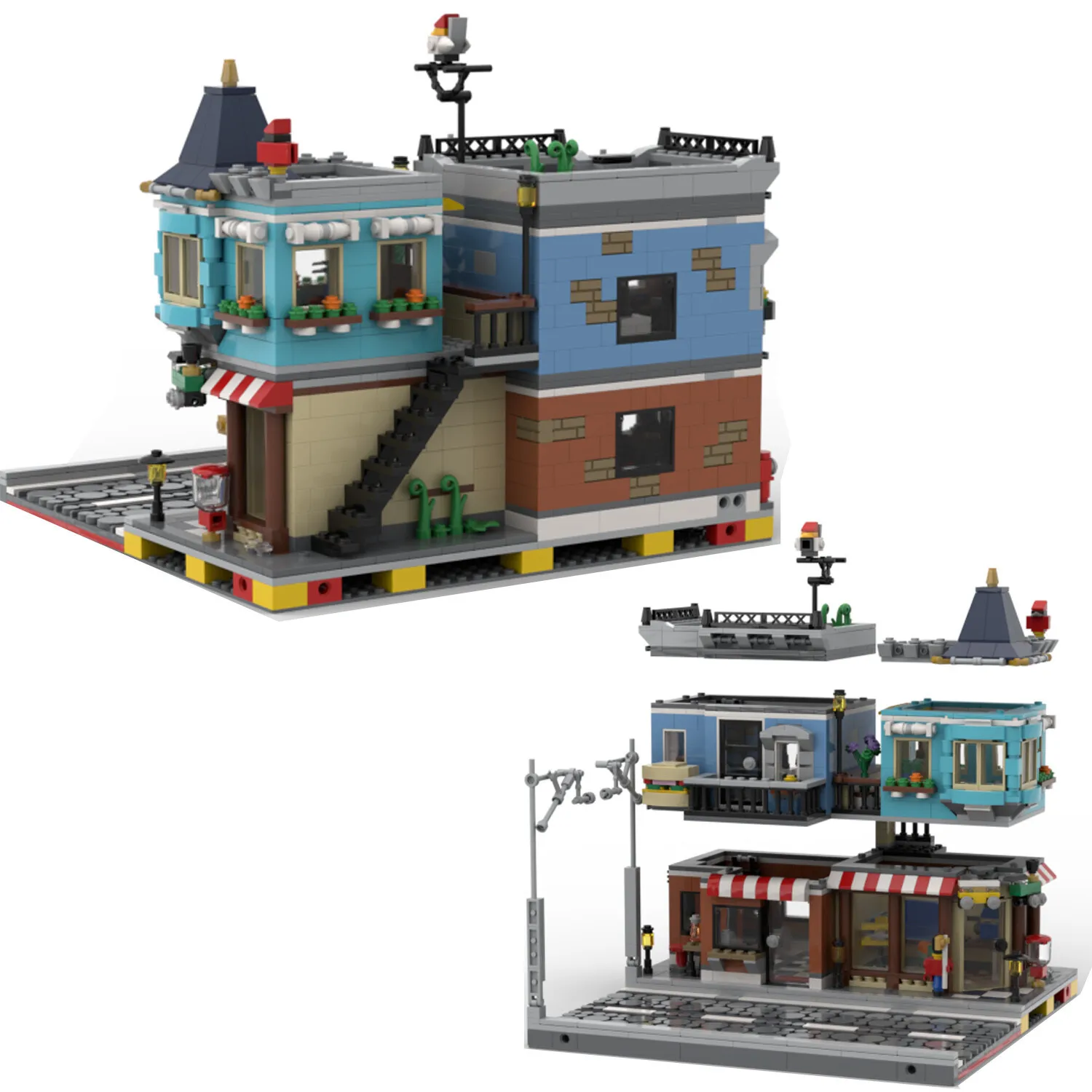 MOC Street View Modello Negozio di giocattoli e Deli Blocchi di costruzione modulari Kit dettagliati per adulti, Idea regalo per la raccolta di case creative fai-da-te