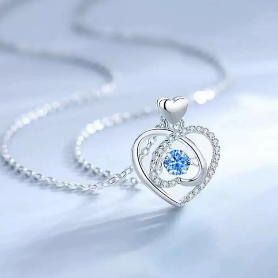 New S925 Sterling Silver Collar Necklace for Women with Heart Pendant Simple and Stylish Silver Jewelry