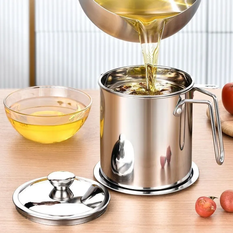 

Stainless steel strainer oil pot for home kitchen large capacity filter residue oil storage return cup filter oil tank