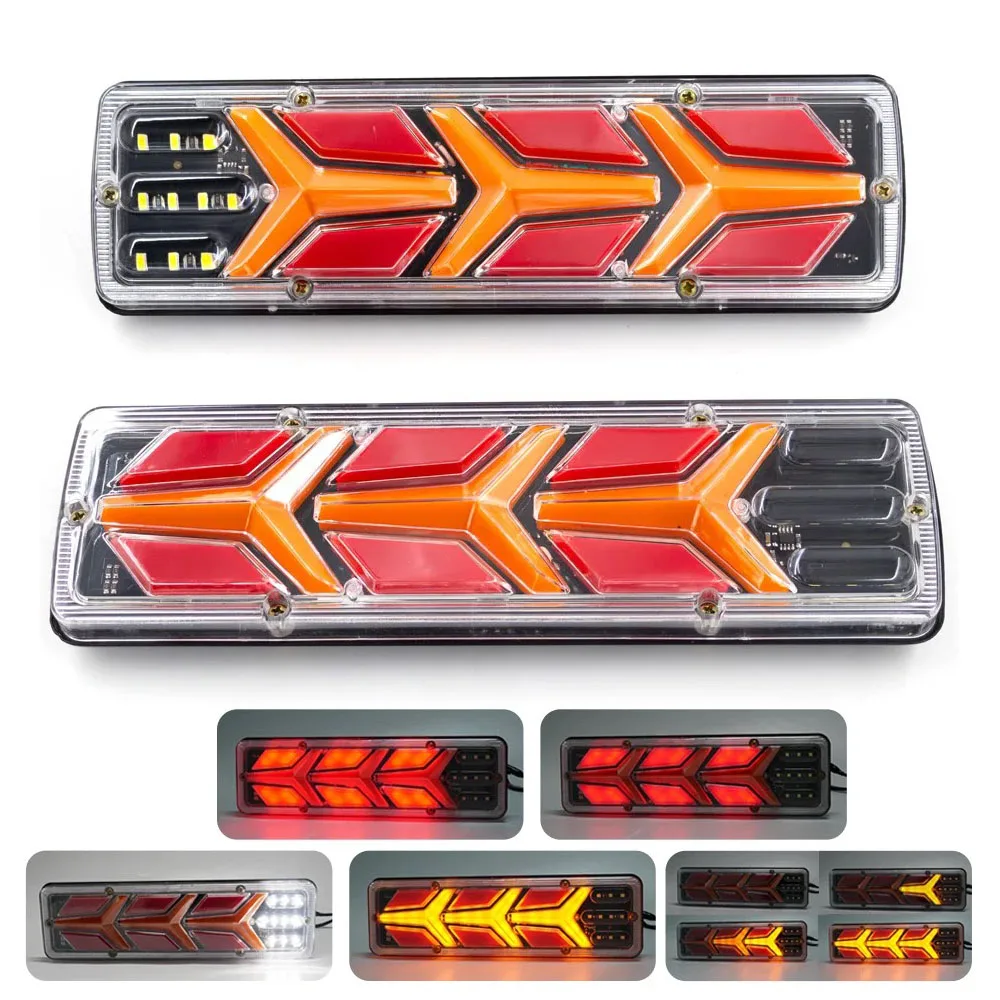 

2 шт., 12/24 В, многофункциональный светодиодный задний фонарь для грузовика, автомобиля, мигающий указатель поворота, парковочный фонарь, задний фонарь заднего хода, дальний свет