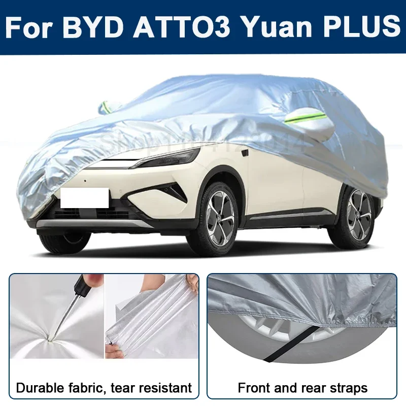 

Всепогодный чехол для автомобиля BYD ATTO3 Yuan PLUS с отражающими полосами, водонепроницаемый, снегозащитный, пылезащитный, с защитой от УФ-излучения, автозапчасти