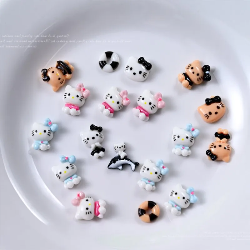 10 Pcs Sanrio Hello Kitty Nail Charms Miniso Holiday Cute Series Cartoon Nail Art Supplies For Girls Diy Phone Case Nail Crafts