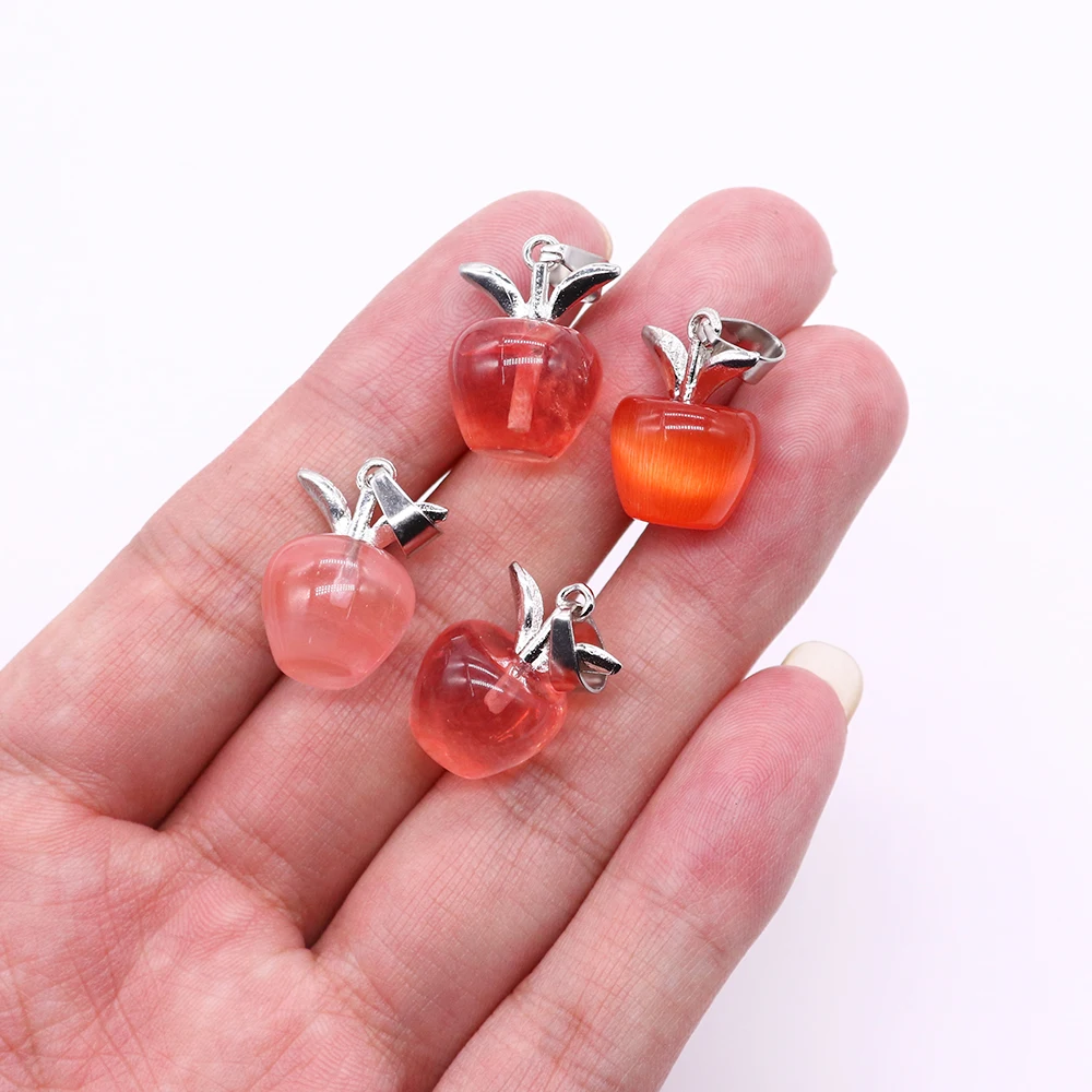4pcs Natural Stone Apple Pendant Woman Fashion Jewelry Hand Carved Agate Crystal Quartz Pendants for DIY Necklace Accessories